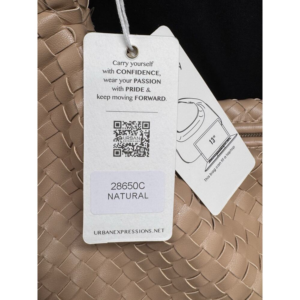 Urban Expressions Laverne Woven Hobo Vegan Handbag Tan 13” Laptop Purse Office - Picture 4 of 15